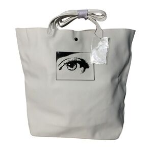 Calvin Klein Eye Faux Leather Large White Tote Bag Y2K Beach Travel